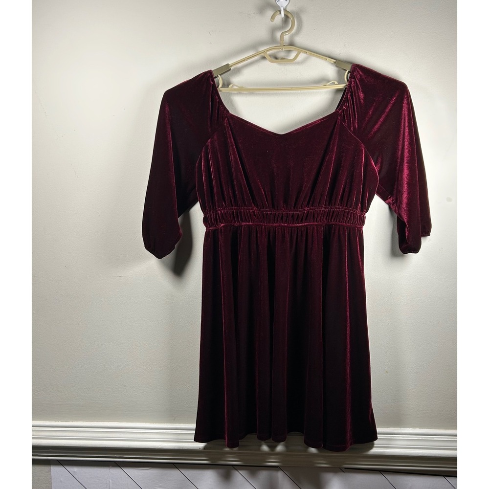 Celebrity Pink Velvet Midi Dress Womens XXL Burgundy Empire Waist holiday party